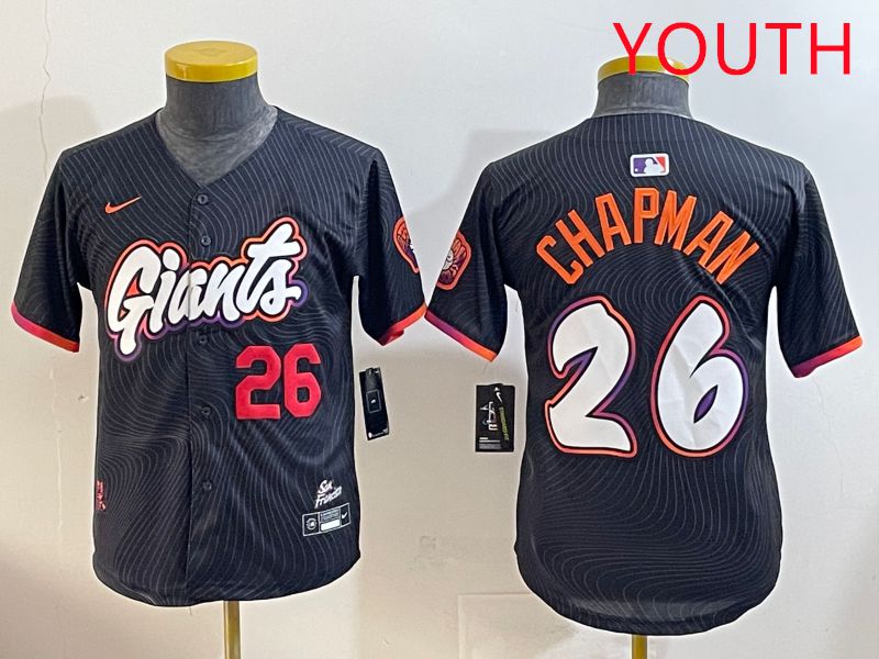 Youth San Francisco Giants #26 Chapman Black Joint Name 2025 Nike MLB Jersey style 2